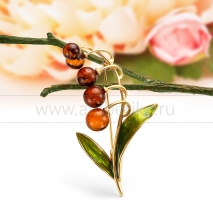 Брошь из серебра 925 пробы с коньячным природным балтийским янтарем 