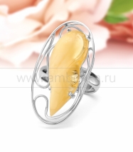 Кольцо из серебра 925 пробы с лимонным природным балтийским янтарем 