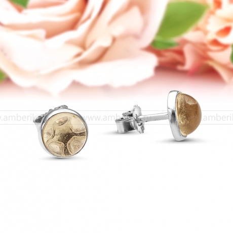 Пусеты из серебра 925 пробы, украшенные золотистым янтарем