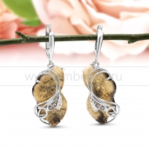 Серьги из серебра 925 пробы, украшенные природным янтарем 
