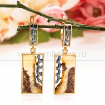 Серьги "Модерн" из серебра 925 пробы с белым янтарем 