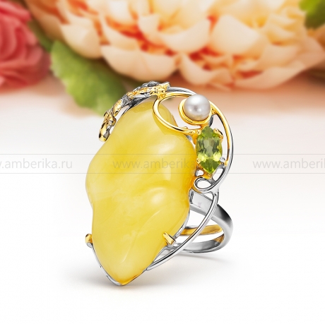 Кольцо из серебра с лимонным балтийским янтарем