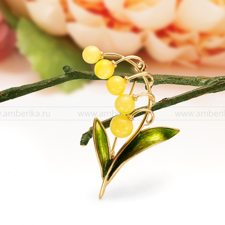 Брошь из серебра 925 пробы с лимонным янтарем