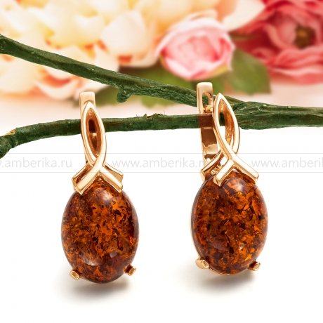 Серьги из серебра 925 пробы с коньячным балтийским янтарем