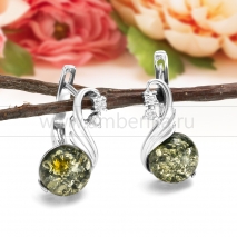 Серьги из серебра 925 пробы, украшенные зеленым природным янтарем 