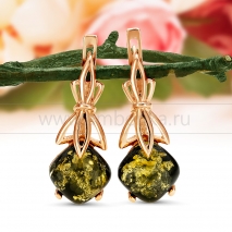Серьги из серебра 925 пробы, украшенные зеленым балтийским янтарем 