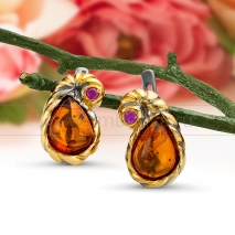 Серьги из серебра 925 пробы с коньячным природным балтийским янтарем Надежда