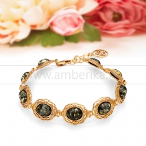 Браслет из зеленого балтийского янтаря в серебре 925 пробы 