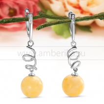 Серьги из серебра 925 пробы с лимонным балтийским янтарем 