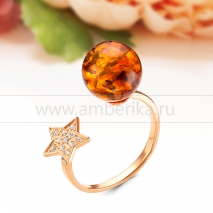 Кольцо "Диор" из серебра 925 пробы с коньячным балтийским янтарем 