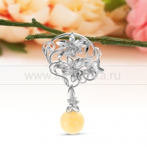 Брошь-кулон "Цветок" из серебра 925 пробы с природным балтийским янтарем 