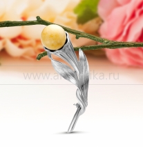 Брошь "Цветок" из серебра 925 пробы с лимонным природным балтийским янтарем 