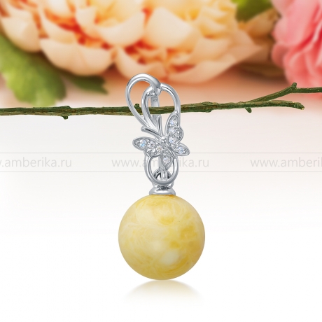 Кулон из серебра 925 пробы, украшенный лимонным балтийским янтарем