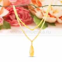 Ожерелье c кулоном из лимонного натурального балтийского янтаря 