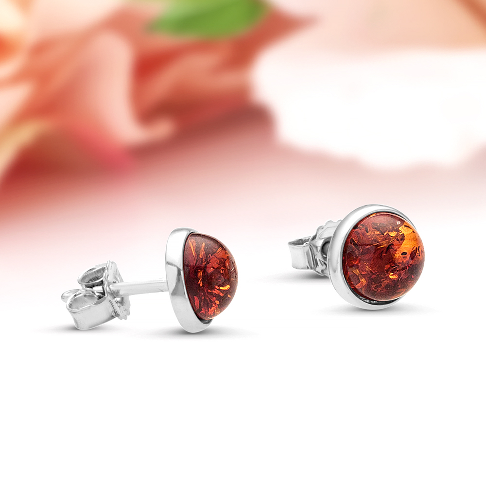 Пусеты из серебра 925 пробы, украшенные коньячным природным янтарем, артикул 10994