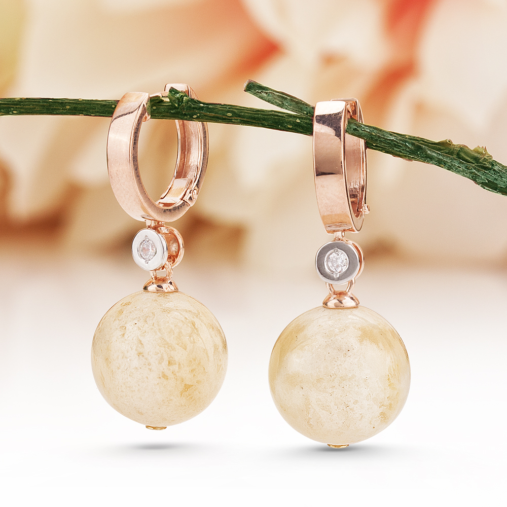 Серьги из серебра 925 пробы, украшенные лимонным природным янтарем, артикул 10992