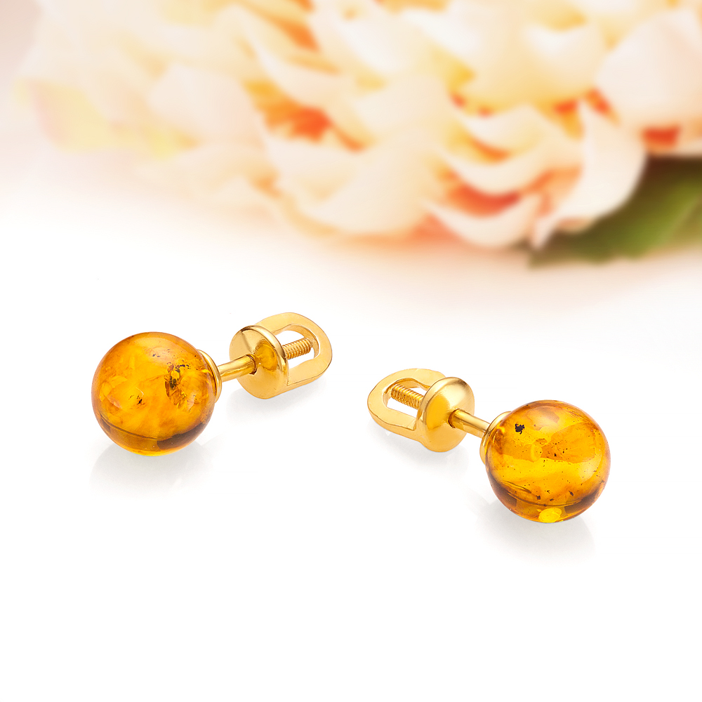 Пусеты из серебра 925 пробы, украшенные золотистым янтарем, артикул 11507