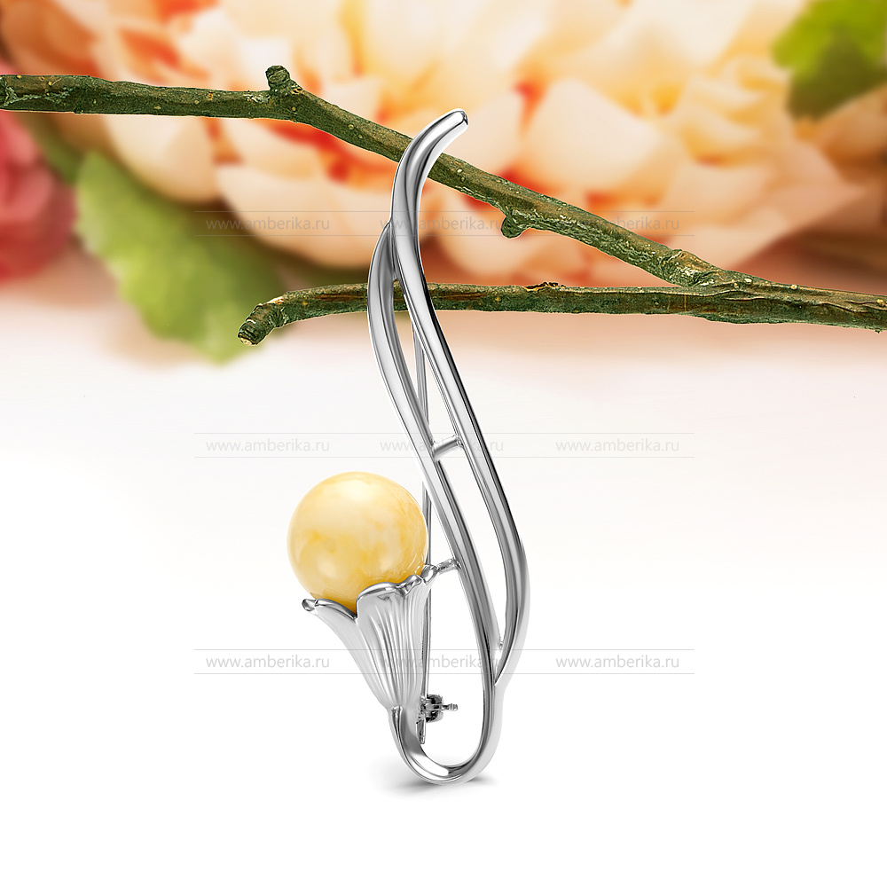 Брошь-кулон из серебра 925 пробы с лимонным балтийским янтарем, артикул 12488
