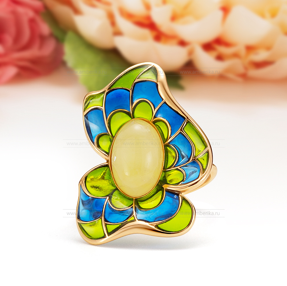 Кольцо из серебра 925 пробы с лимонным балтийским янтарем, артикул 11096