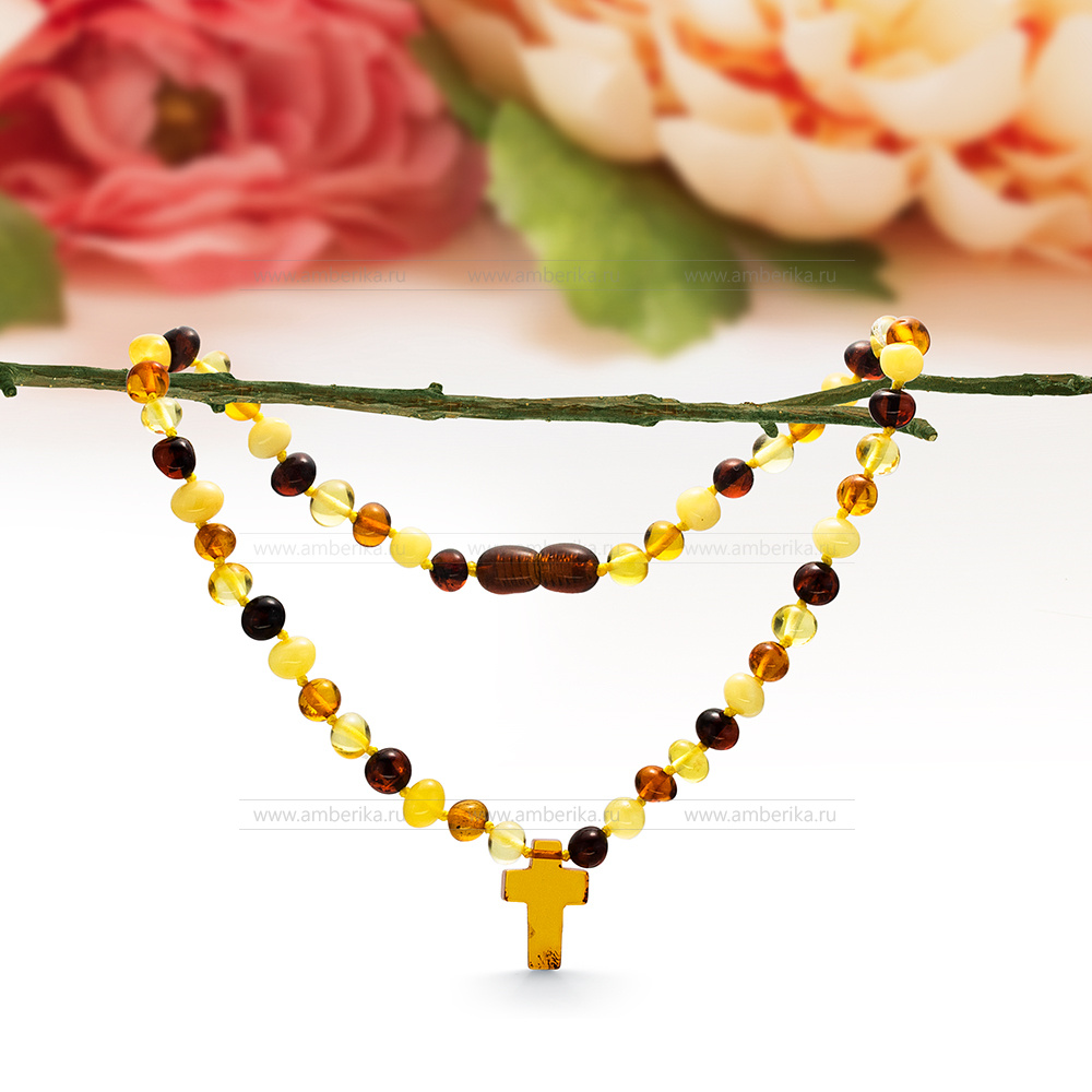 Детское ожерелье "микс" из натурального балтийского янтаря, артикул 12679
