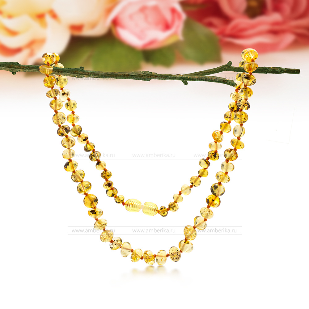 Ожерелье из золотистого балтийского природного янтаря, артикул 2139