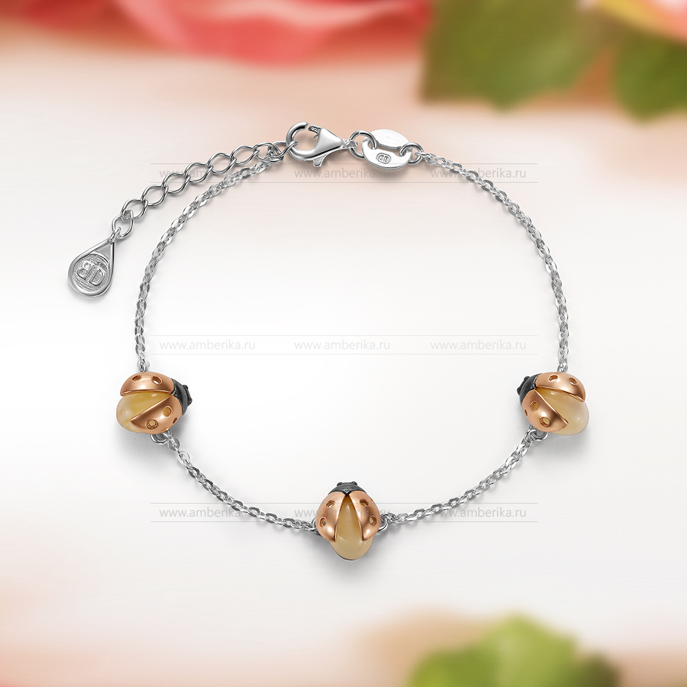 Браслет из серебра 925 пробы с лимонным природным балтийским янтарем, артикул 2168