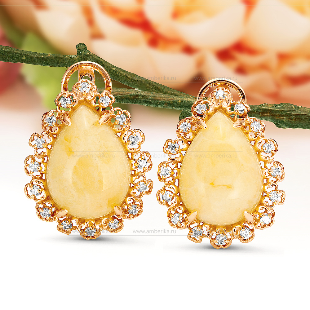Серьги из серебра 925 пробы с лимонным балтийским янтарем, артикул 12300