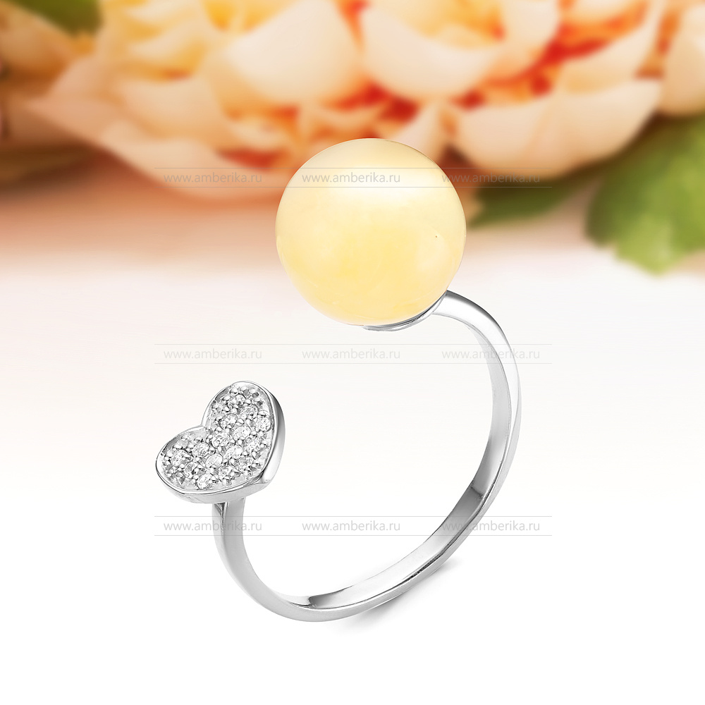 Кольцо "Диор" из серебра 925 пробы с лимонным балтийским янтарем, артикул 12462