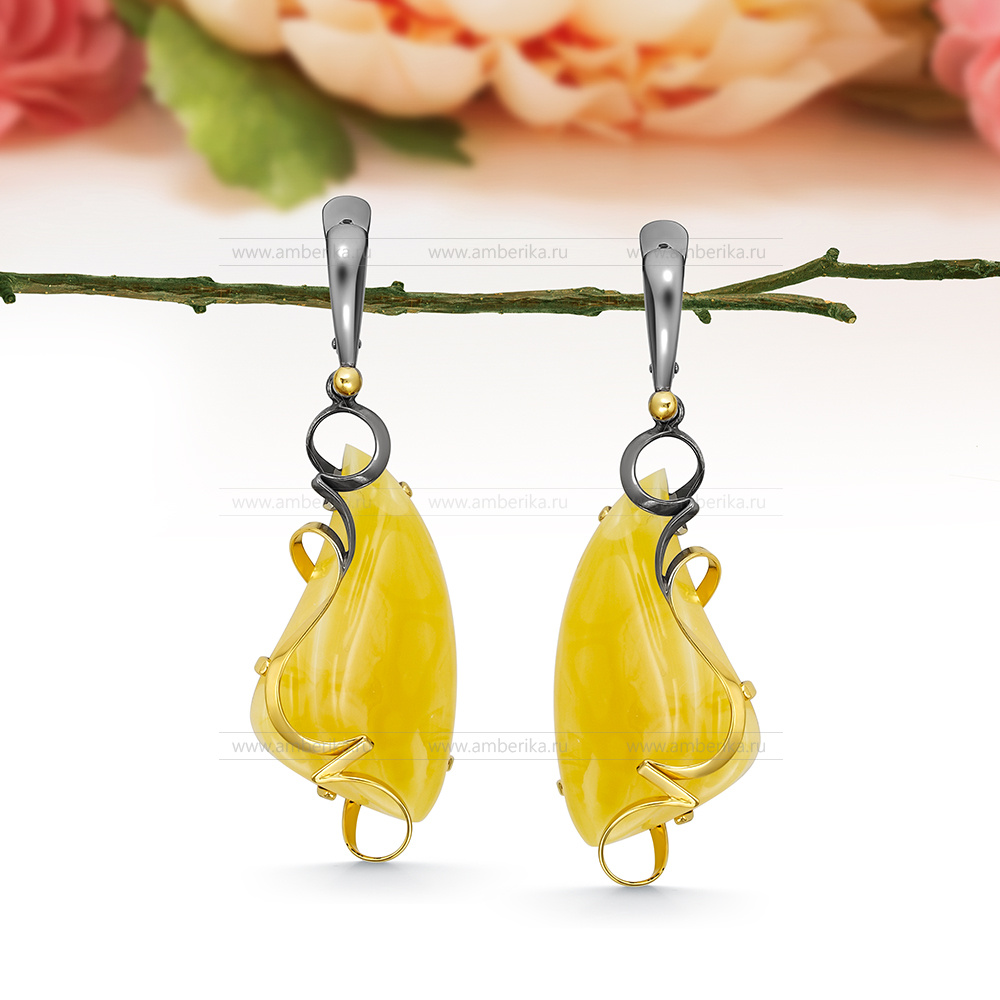 Серьги из серебра с лимонным природным балтийским янтарем, артикул 12081
