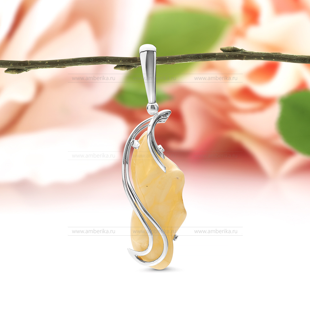 Кулон из серебра 925 пробы, украшенный лимонным янтарем, артикул 11124