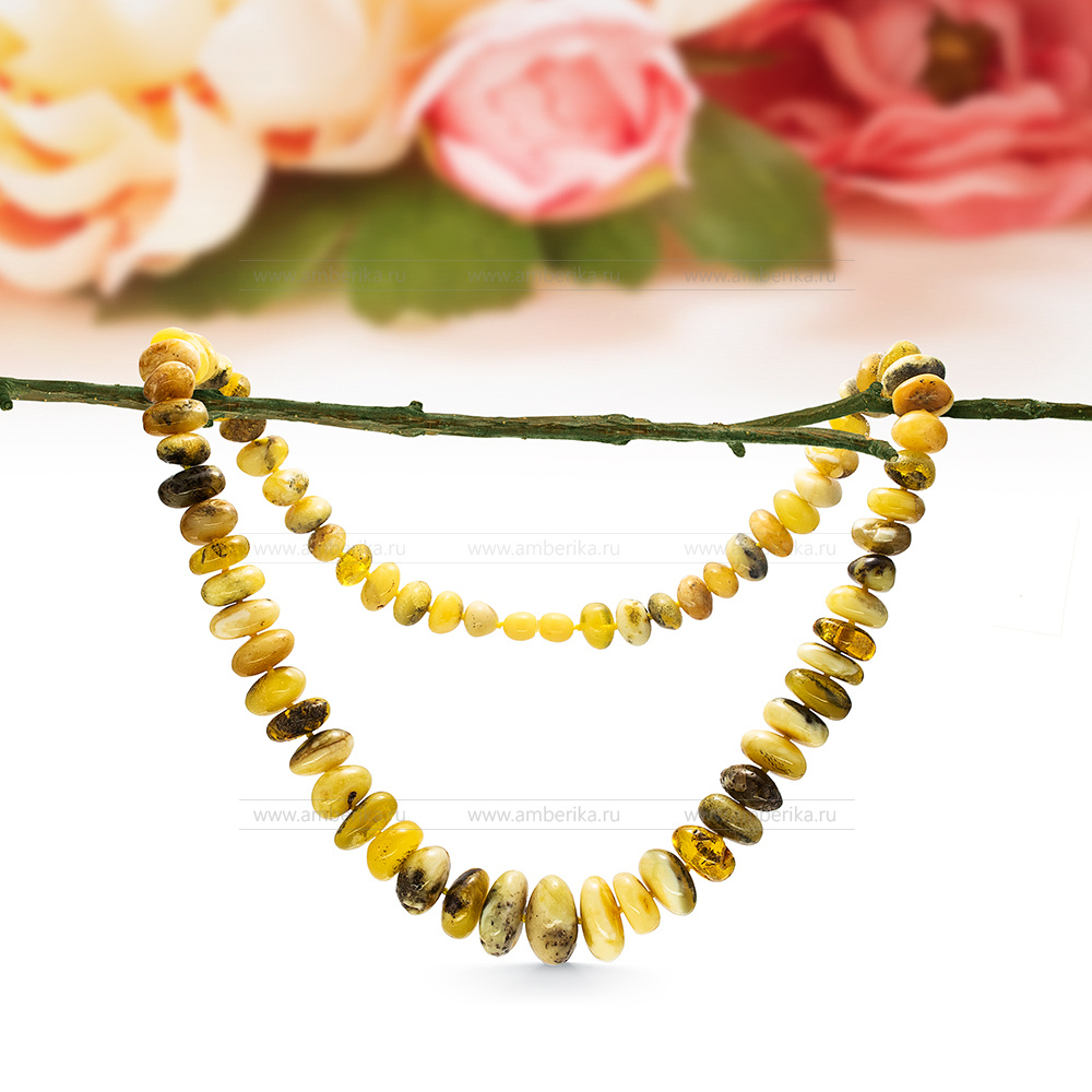Ожерелье из оливкового натурального балтийского янтаря, артикул 12710