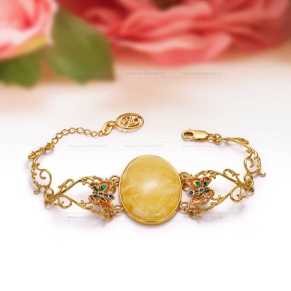 Браслет из лимонного природного балтийского янтаря в серебре 925 пробы, артикул 12236