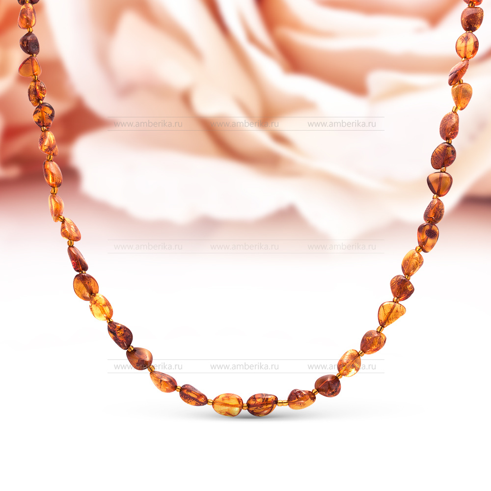 Ожерелье из натурального коньячного балтийского янтаря, артикул 12646