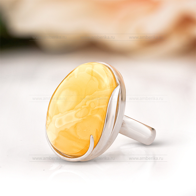 Кольцо "Нимфа" из серебра 925 пробы с лимонным балтийским янтарем, артикул 1940
