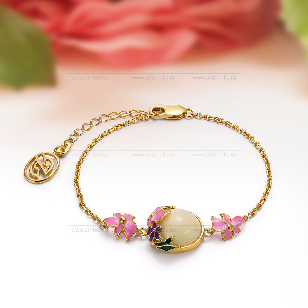 Браслет из натурального лимонного балтийского янтаря в серебре 925 пробы, артикул 12114