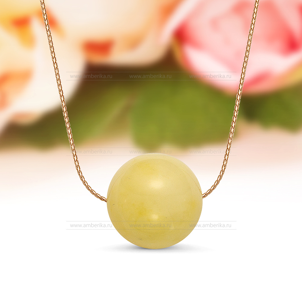 Цепочка из серебра с лимонным балтийским янтарем, артикул 11588