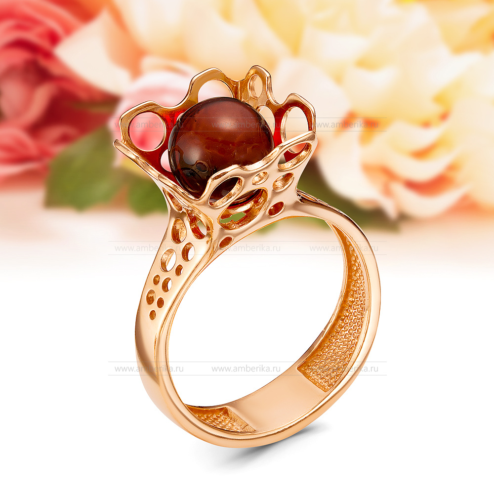 Кольцо "Эдам" из серебра 925 пробы с коньячным балтийским янтарем, артикул 12267