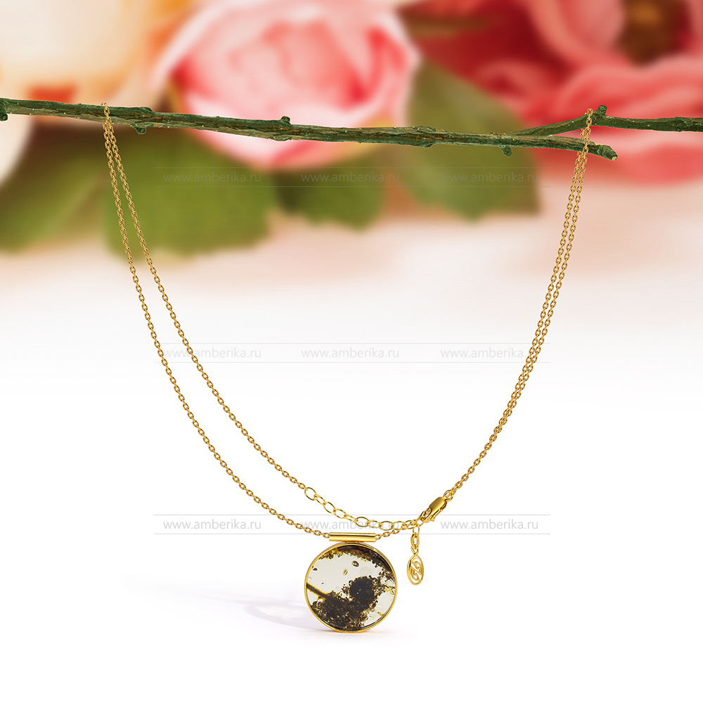 Колье из серебра 925 пробы, украшенное золотистым балтийским янтарем, артикул 12531