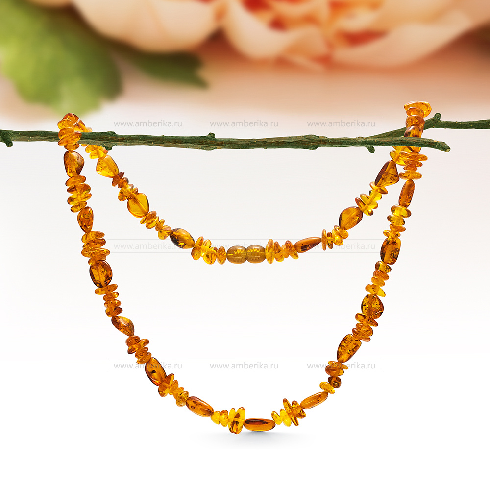 Ожерелье из коньячного природного балтийского янтаря, артикул 12660