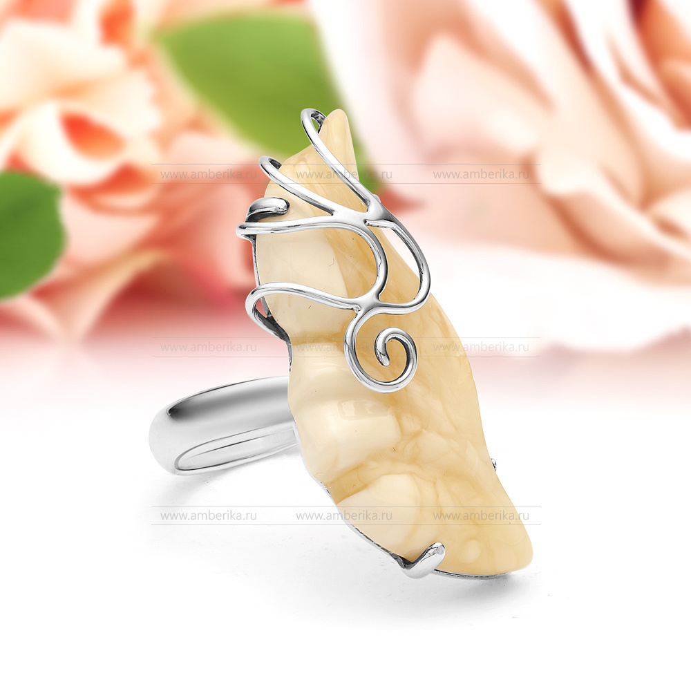 Кольцо из серебра 925 пробы с лимонным балтийским янтарем, артикул 11156