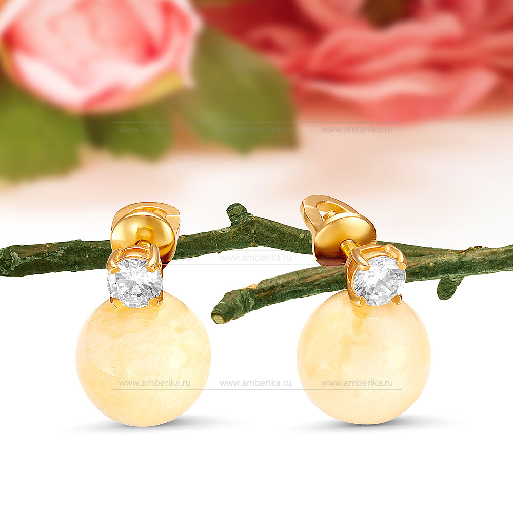 Серьги из серебра 925 пробы с лимонным балтийским янтарем, артикул 12423
