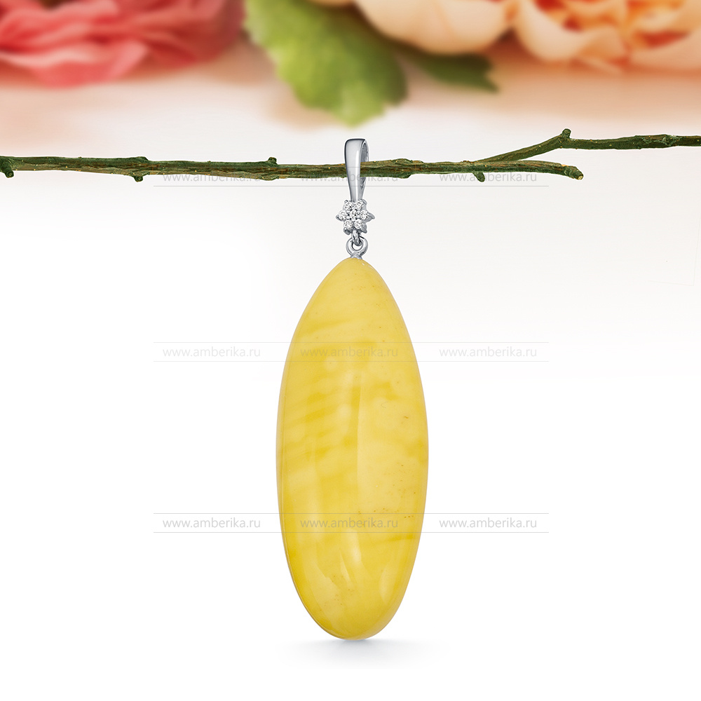 Кулон из золота 585 пробы, украшенный лимонным балтийским янтарем, артикул 11517