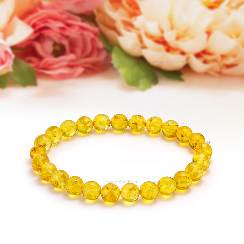 Браслет классический из золотистого природного Балтийского янтаря, артикул 10936