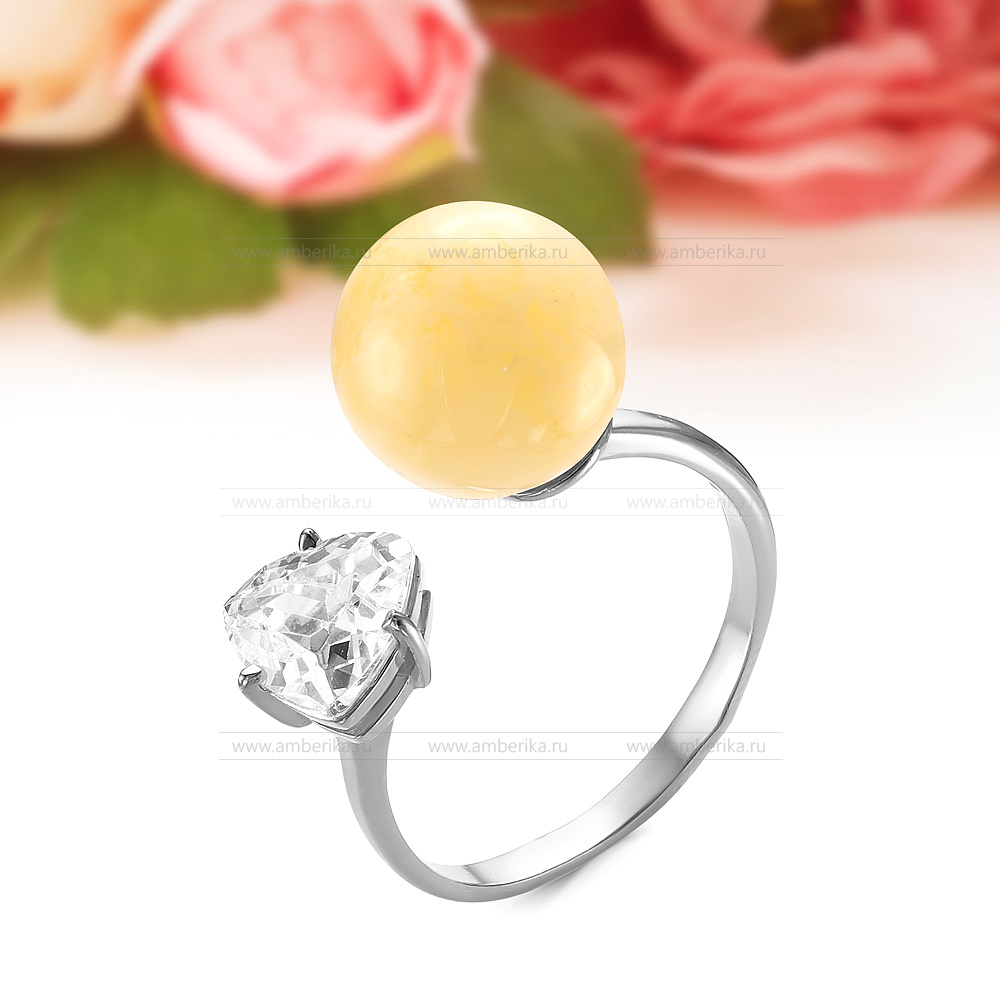 Кольцо "Диор" из серебра 925 пробы с лимонным балтийским янтарем, артикул 12463