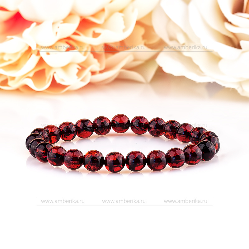 Браслет классический из вишневого балтийского природного янтаря, артикул 11365