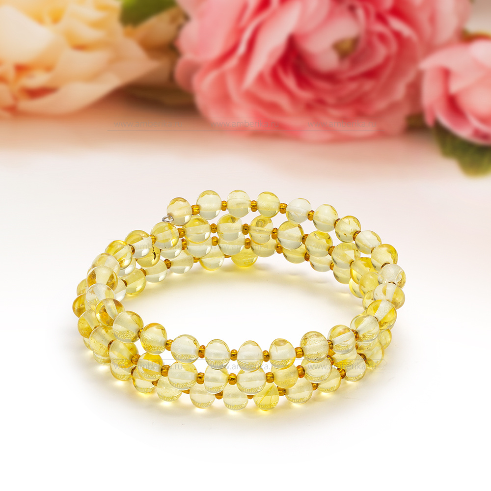 Браслет классический из лимонного природного Балтийского янтаря, артикул 2073