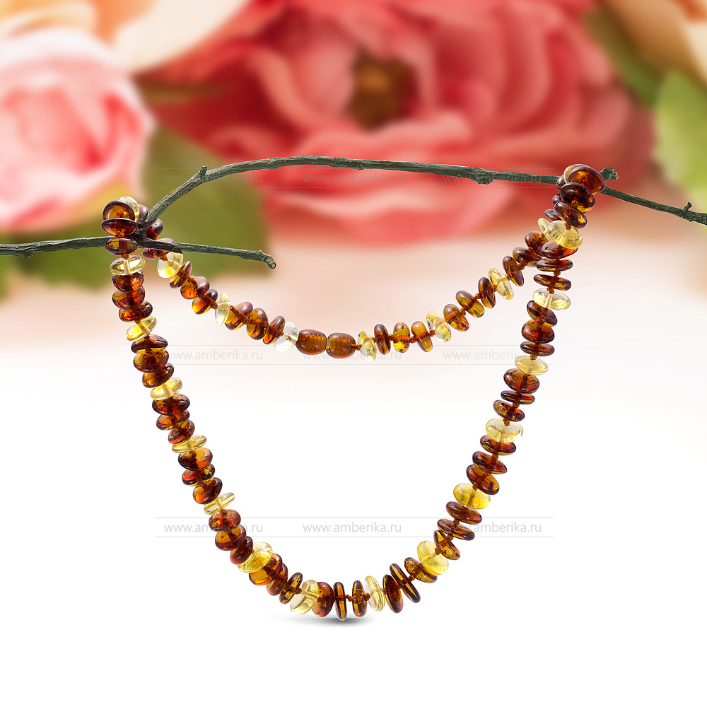 Ожерелье из натурального балтийского янтаря "микс", артикул 2275