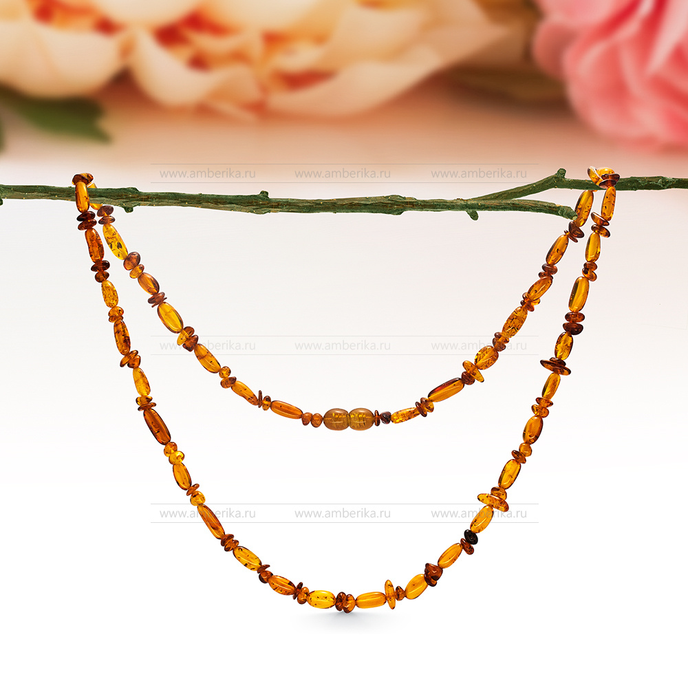 Ожерелье из натурального коньячного балтийского янтаря, артикул 12654