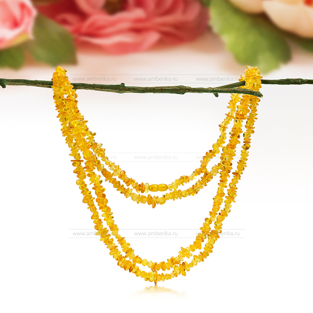 Бусы длинные из золотистого природного балтийского янтаря, артикул 12670