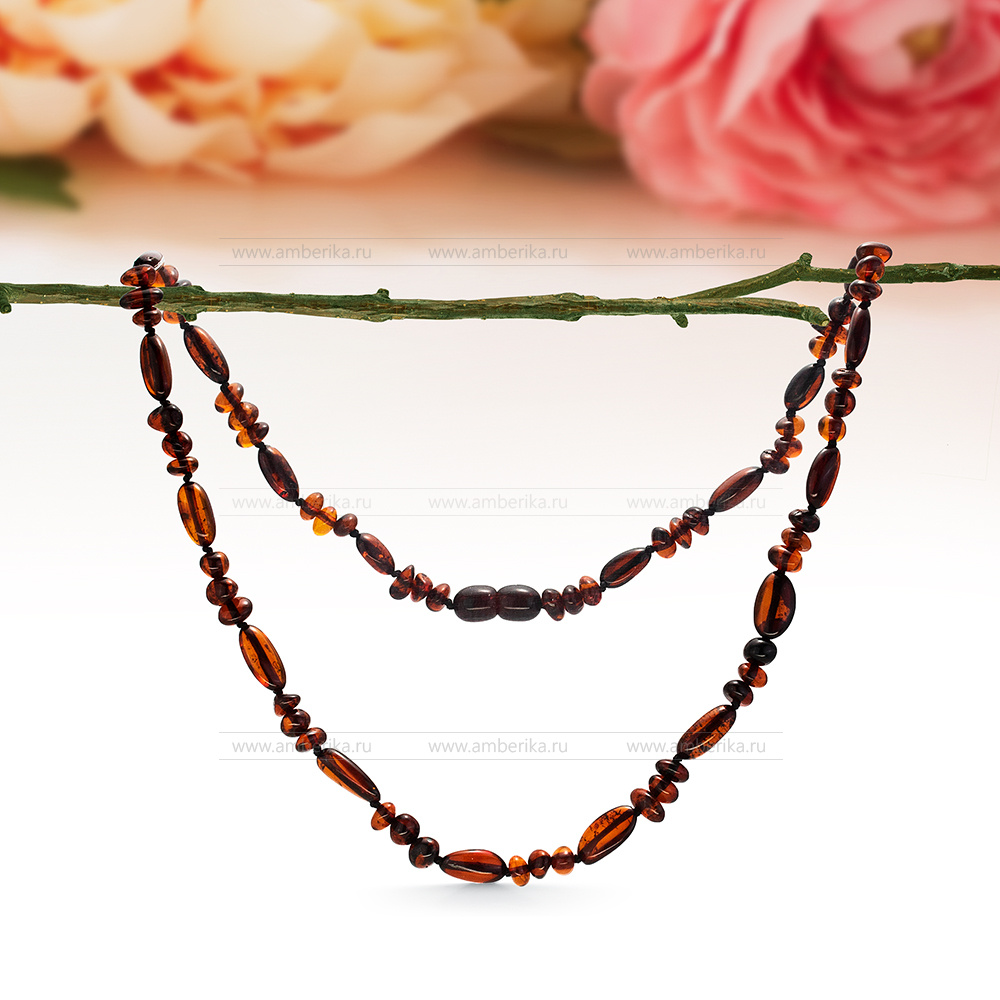 Ожерелье из вишневого натурального балтийского янтаря, артикул 12707